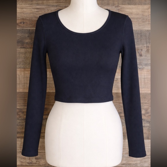 Abercrombie & Fitch Tops - Abercrombie & Fitch Ribbed Long Sleeve Top Black Stretch Fitted Tee Size S